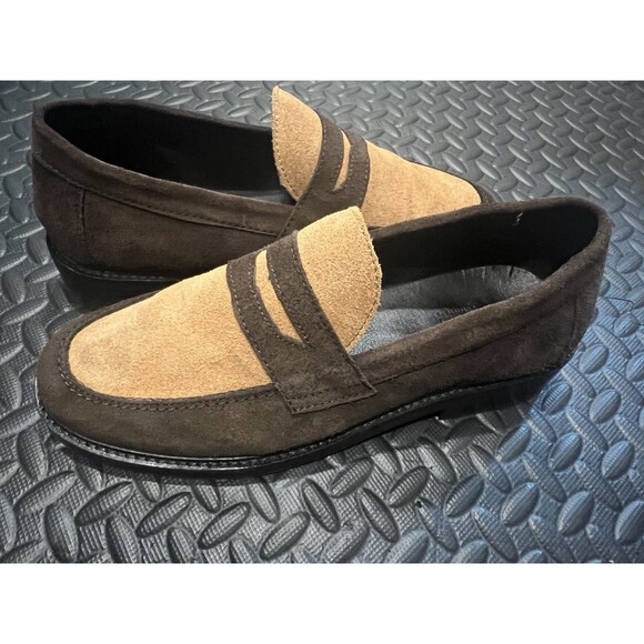 Urban Outfitters UNISEX UO SUEDE Penny Loafers Brown Honey Sz 9 Men 2 Tone - Picture 1 of 7
